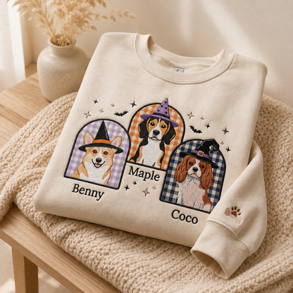 Halloween Embroidered Custom Pet Portrait Sweatshirt, Dog Photo Applique Shirt