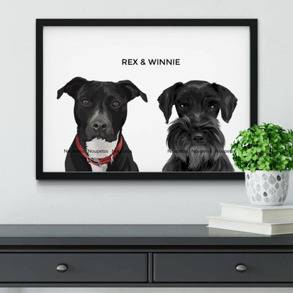 Custom Framed Poster Pet Portrait - Two Pets