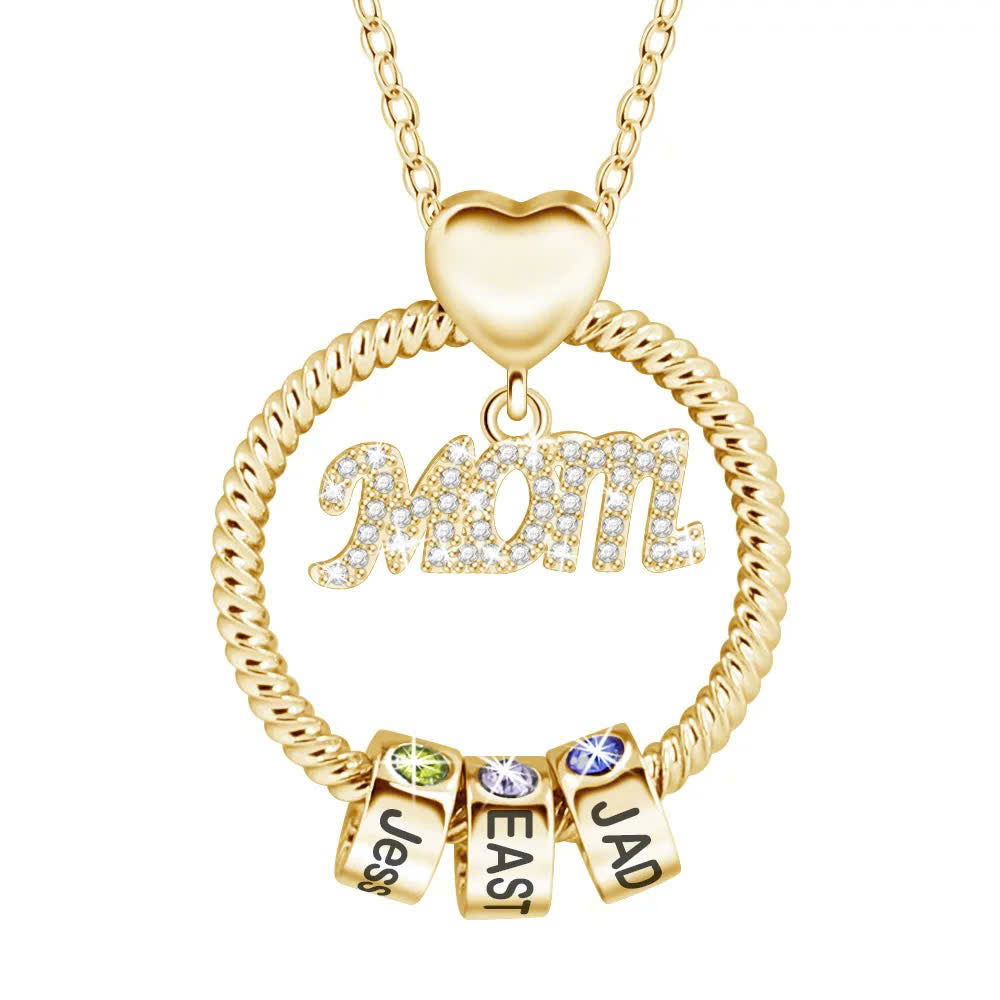 Mom with Kids Name Engraved Bead Necklace