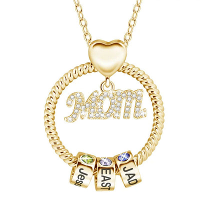 Mom with Kids Name Engraved Bead Necklace