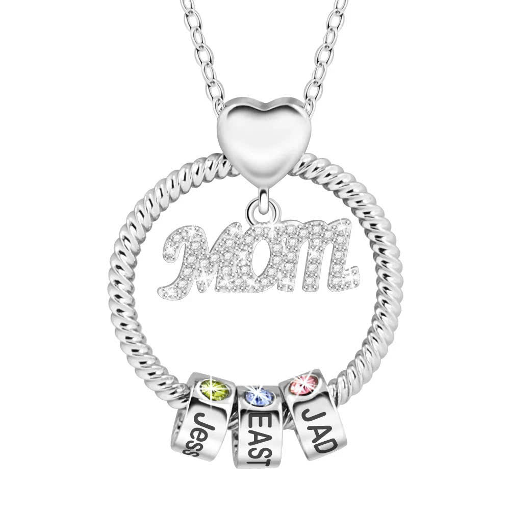 Mom with Kids Name Engraved Bead Necklace