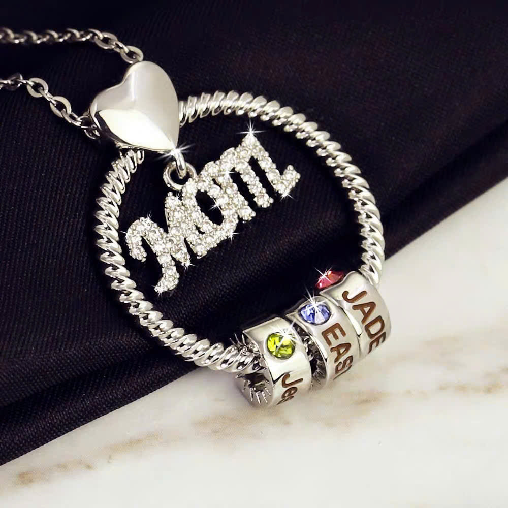 Mom with Kids Name Engraved Bead Necklace