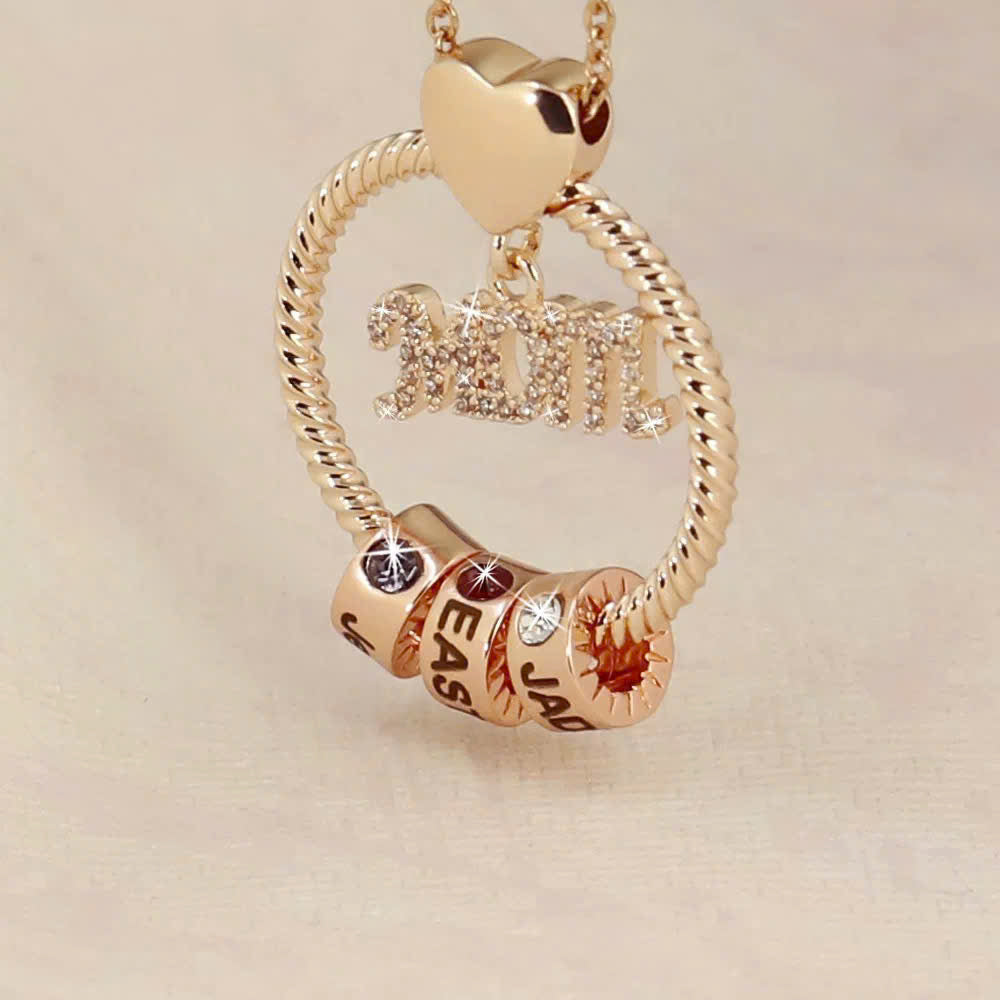 Mom with Kids Name Engraved Bead Necklace