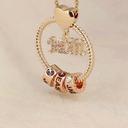 Mom with Kids Name Engraved Bead Necklace