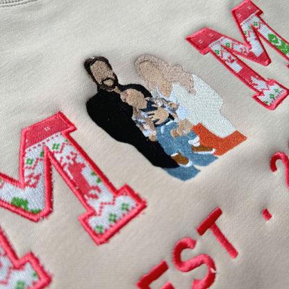 Christmas Embroidered Family Photo Custom Text Hoodie Sweatshirt T-Shirt