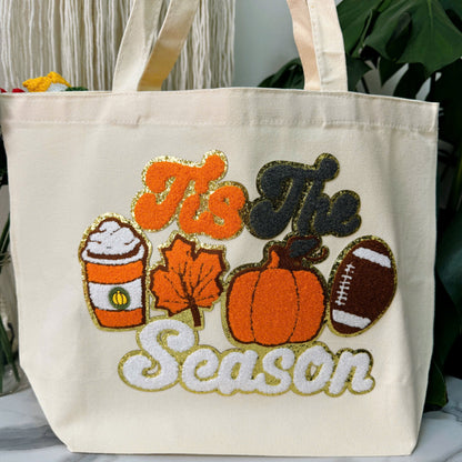 Tis The Season Halloween Embroidery Patch Tote Bag, Trick or Treat Totes, Halloween Bags, Spooky Season