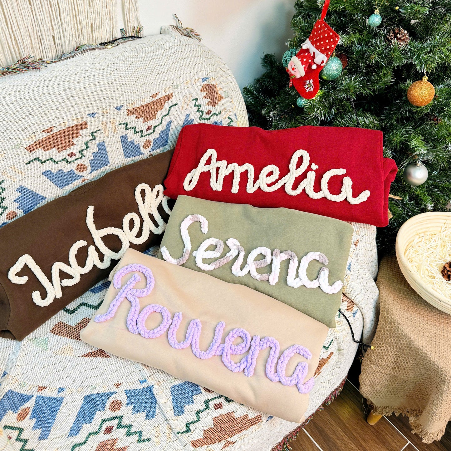 Personalized Hand-Knitted Name Embroidered Hoodie Sweatshirt T-Shirt, Gift For Christmas, Gift For Her, Gift For Him