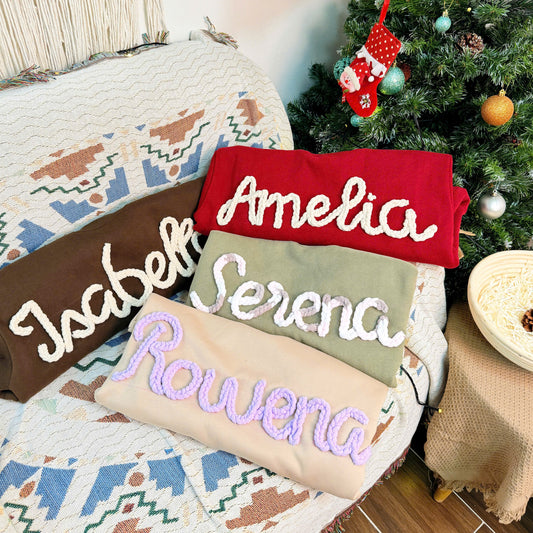 Personalized Hand-Knitted Name Embroidered Hoodie Sweatshirt T-Shirt, Gift For Christmas, Gift For Her, Gift For Him