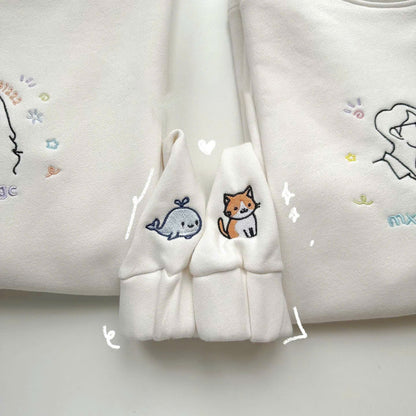 Valentine Personalized Embroidered Couple Outline Photo Hoodie Sweatshirt T-Shirt