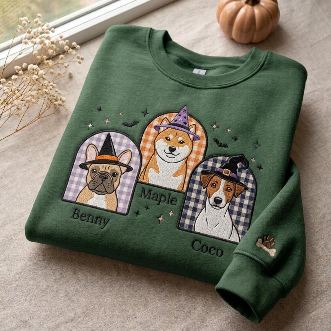 Halloween Embroidered Custom Pet Portrait Sweatshirt, Dog Photo Applique Shirt