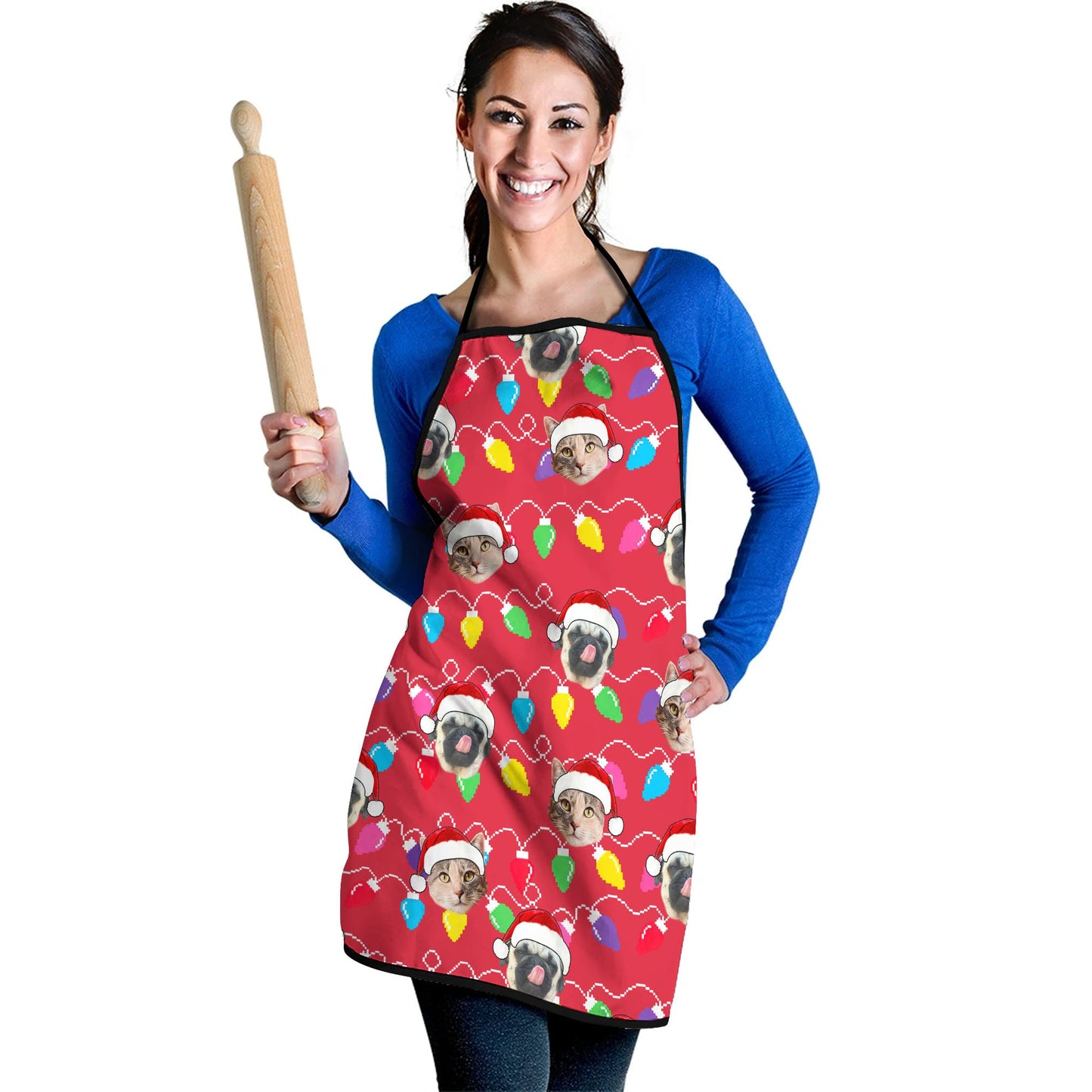 Personalized Pet Dog Cat Christmas Light Apron Oven mitt And Pot Holder Set