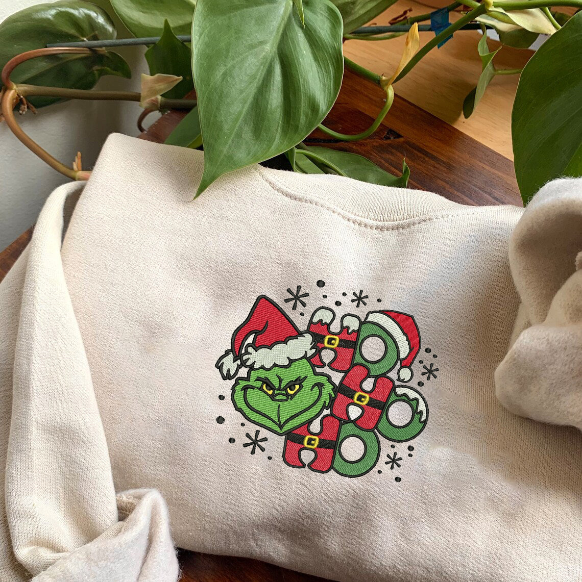 Embroidered G-r-i-n-c-h Ho Ho Ho Christmas Hoodie Sweatshirt T-Shirt