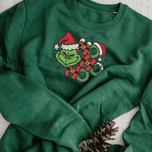 Embroidered G-r-i-n-c-h Ho Ho Ho Christmas Hoodie Sweatshirt T-Shirt