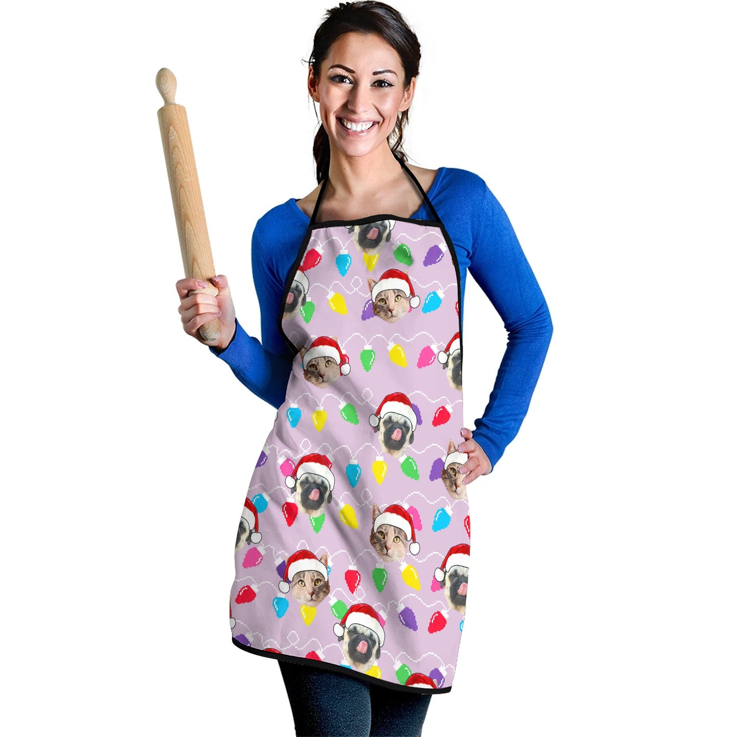 Personalized Pet Dog Cat Christmas Light Apron Oven mitt And Pot Holder Set