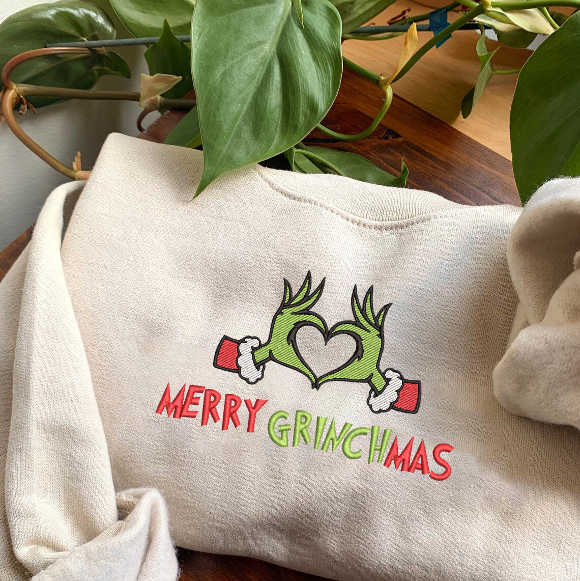 Embroidered Merry G-r-i-n-c-hmas Hoodie Sweatshirt T-Shirt