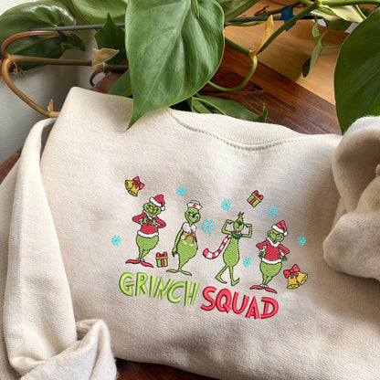 Embroidered Merry G-r-i-n-c-hmas Squad Hoodie Sweatshirt T-Shirt