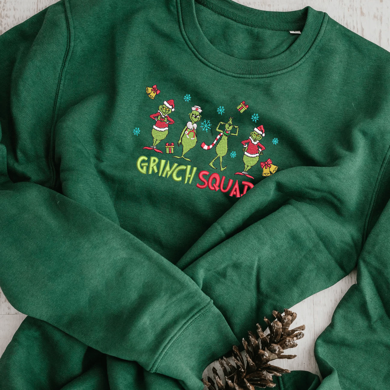 Embroidered Merry G-r-i-n-c-hmas Squad Hoodie Sweatshirt T-Shirt