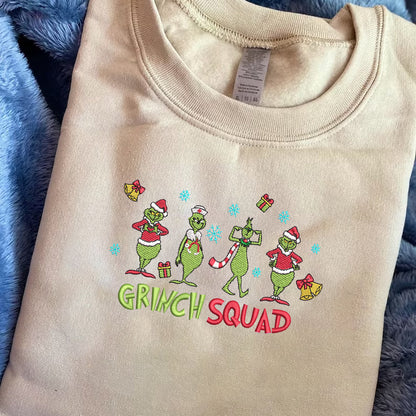 Embroidered Merry G-r-i-n-c-hmas Squad Hoodie Sweatshirt T-Shirt