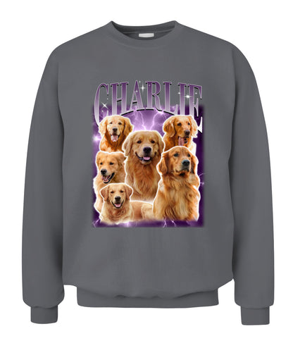 Personalized Pet Dog Cat Vintage Photo And  Name Printed Unisex Crewneck Sweatshirt