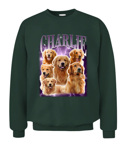 Personalized Pet Dog Cat Vintage Photo And  Name Printed Unisex Crewneck Sweatshirt