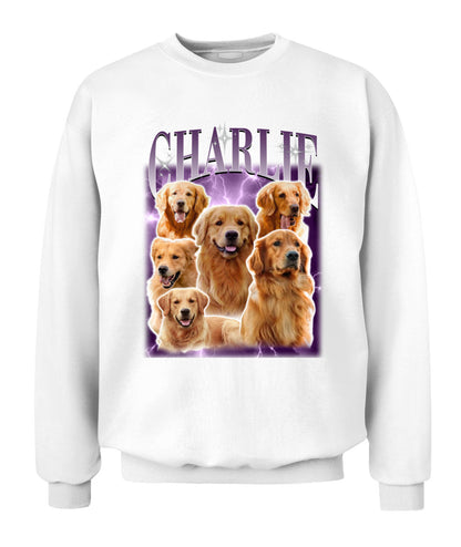 Personalized Pet Dog Cat Vintage Photo And  Name Printed Unisex Crewneck Sweatshirt