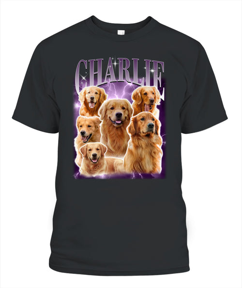 Personalized Pet Dog Cat Vintage Photo And  Name Printed Unisex T-Shirt
