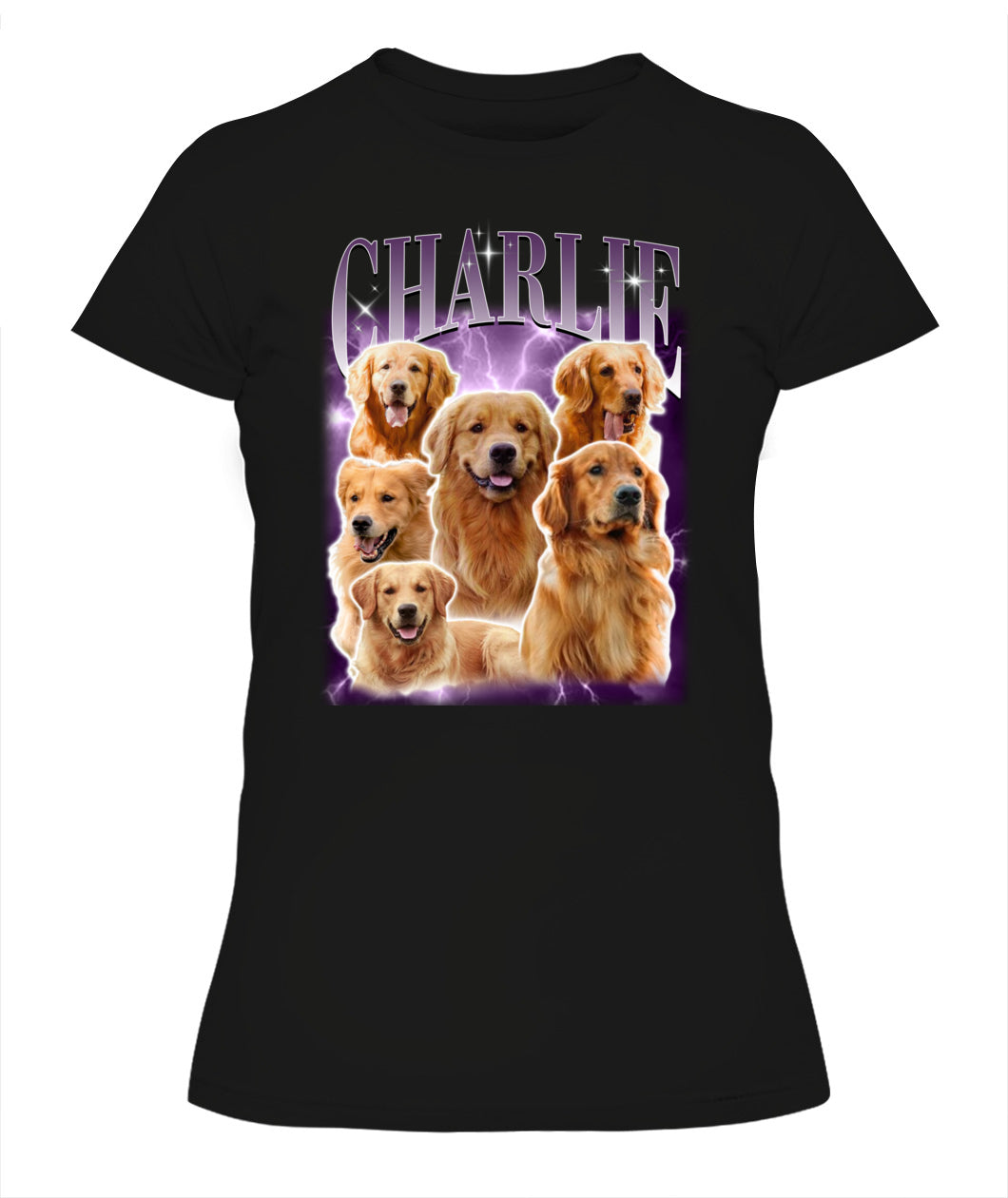 Personalized Pet Dog Cat Vintage Photo And  Name Printed Lady's T-shirt