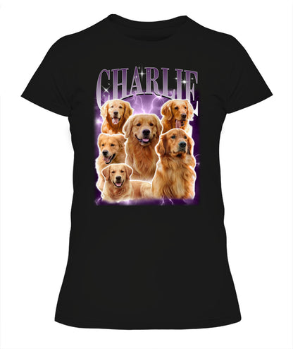 Personalized Pet Dog Cat Vintage Photo And  Name Printed Lady's T-shirt