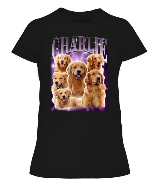 Personalized Pet Dog Cat Vintage Photo And  Name Printed Lady's T-shirt