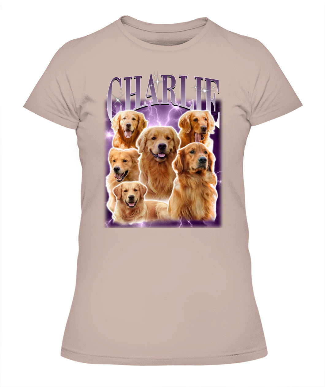 Personalized Pet Dog Cat Vintage Photo And  Name Printed Lady's T-shirt