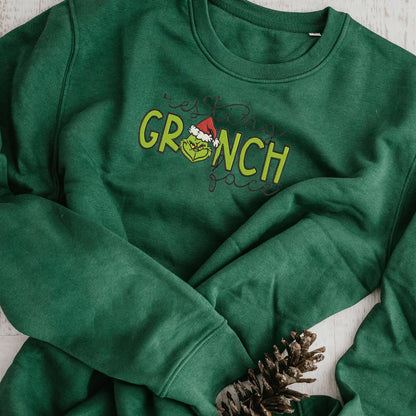 Embroidered Resting G-r-i-n-c-hmas Hoodie Sweatshirt T-Shirt