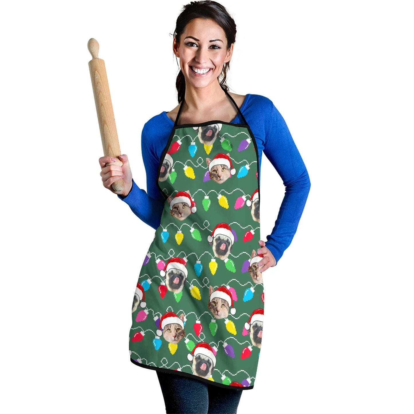 Personalized Pet Dog Cat Christmas Light Apron Oven mitt And Pot Holder Set