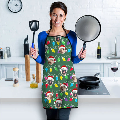 Personalized Pet Dog Cat Christmas Light Apron Oven mitt And Pot Holder Set