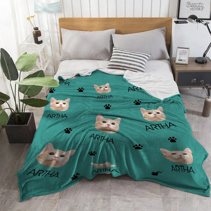 Custom Pet Dog Cat Face Blanket Dog Cat Paws Personalized Pet Photo and Text Blanket