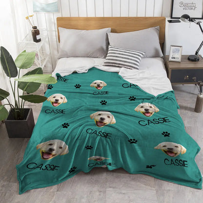 Custom Pet Dog Cat Face Blanket Dog Cat Paws Personalized Pet Photo and Text Blanket