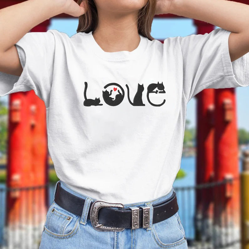 Embroidered Cat Love Shirt