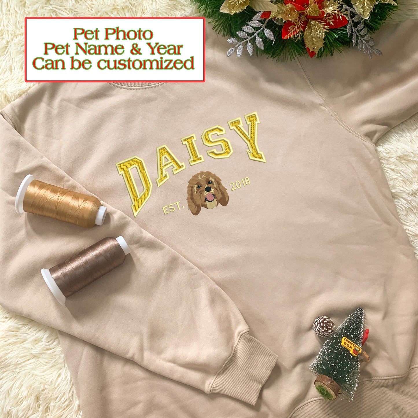 Personalized Embroidered Pet Dog Cat Photo Name Year Hoodie Sweatshirt T-Shirt