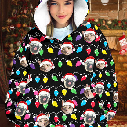 Personalized Pet Dog Cat Christmas Light Oodie Blanket Hoodie