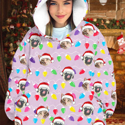 Personalized Pet Dog Cat Christmas Light Oodie Blanket Hoodie