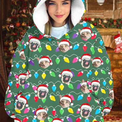 Personalized Pet Dog Cat Christmas Light Oodie Blanket Hoodie