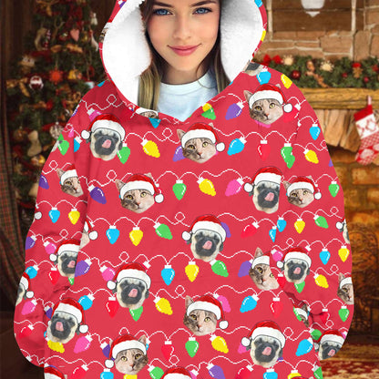 Personalized Pet Dog Cat Christmas Light Oodie Blanket Hoodie