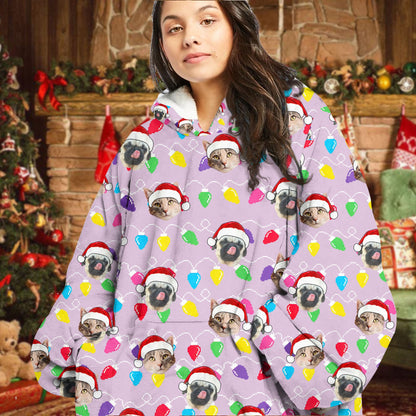 Personalized Pet Dog Cat Christmas Light Oodie Blanket Hoodie