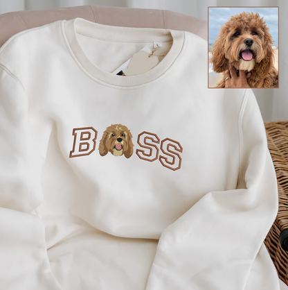 Personalized Embroidered Pet Dog Cat BOSS Hoodie Sweatshirt T-Shirt