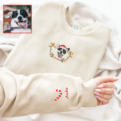 Personalized Embroidered Floral Christmas Pet Dog Cat Hoodie Sweatshirt T-Shirt