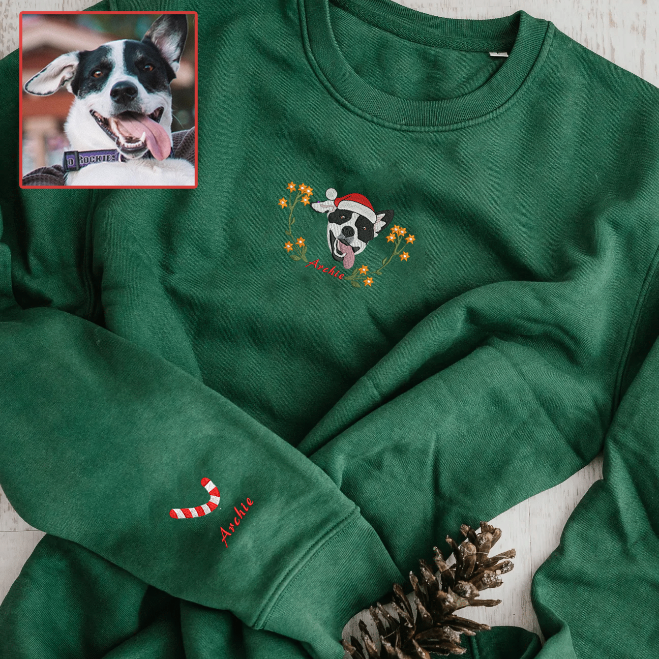 Personalized Embroidered Floral Christmas Pet Dog Cat Hoodie Sweatshirt T-Shirt