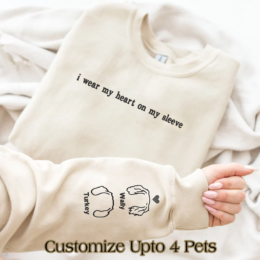 Personalized Embroidered I Wear My Heart On My Sleeve Pet Dog Cat Hoodie T-Shirt Sweatshirt