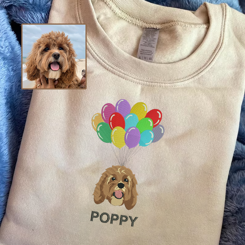 Personalized Embroidered Pet Dog Cat Balloon Hoodie Sweatshirt T-Shirt