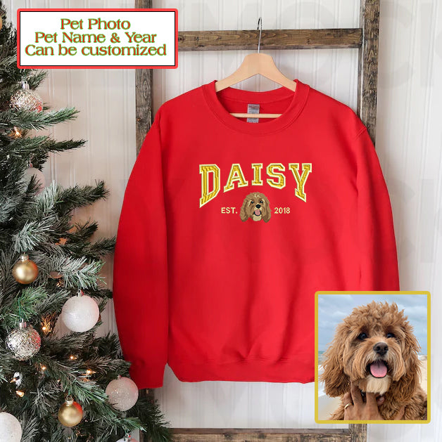 Personalized Embroidered Pet Dog Cat Photo Name Year Hoodie Sweatshirt T-Shirt