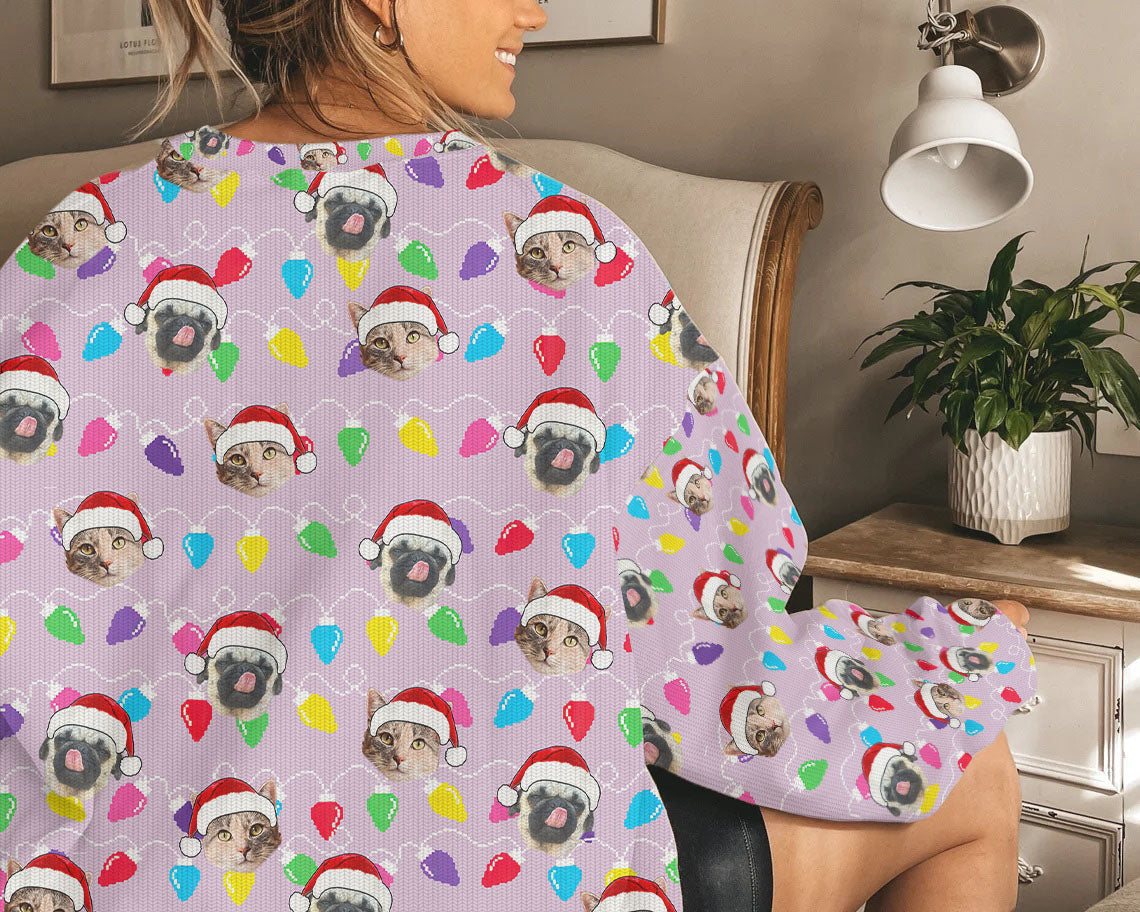 Personalized Pet Dog Cat Christmas Light Imitation Knitted Sweatshirt