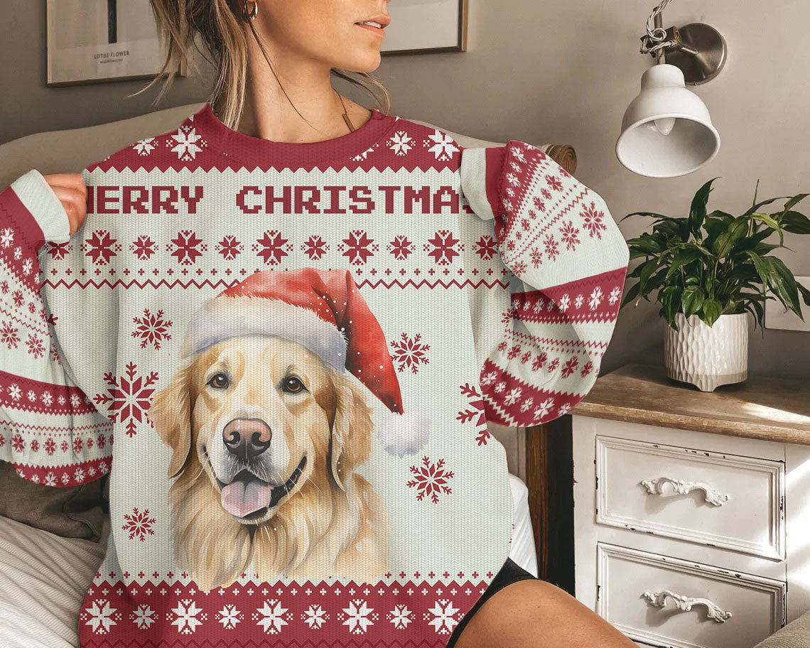 Personalized Pet Dog Cat Merry Christmas Imitation Knitted Sweatshirt